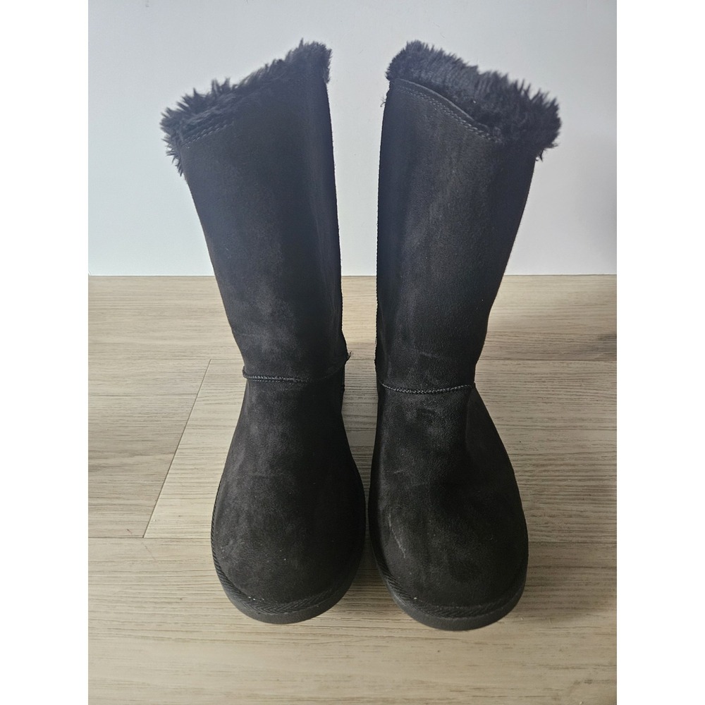 Kohl's Black Faux Suede Fur Mid-Calf Winter Snow Boots Women's Size 8.5